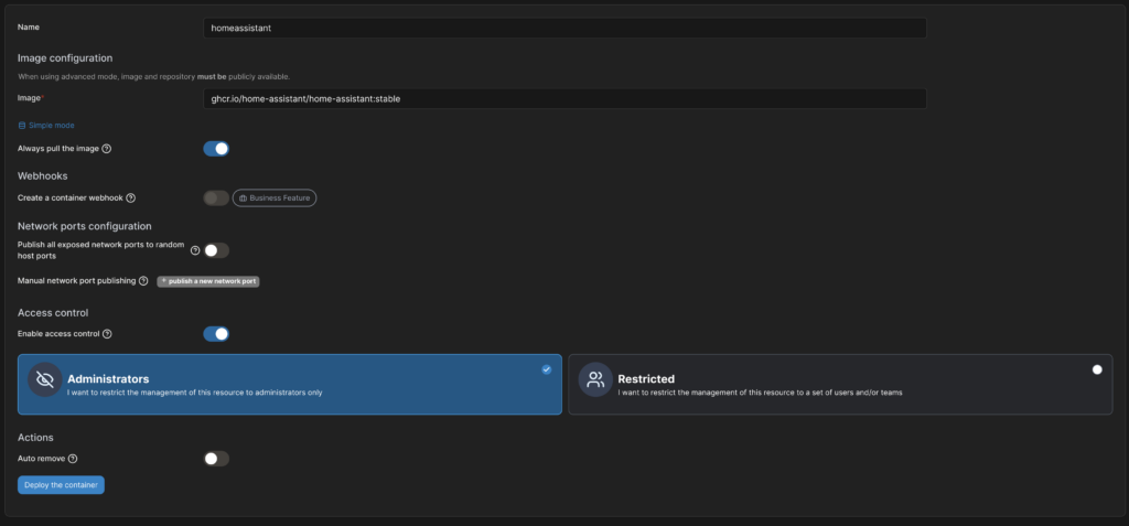 Installation von Homeassistant in Portainer
