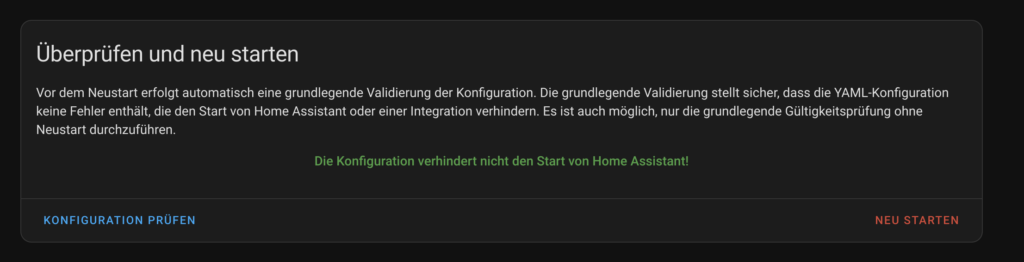 Neustarten von Homeassistant